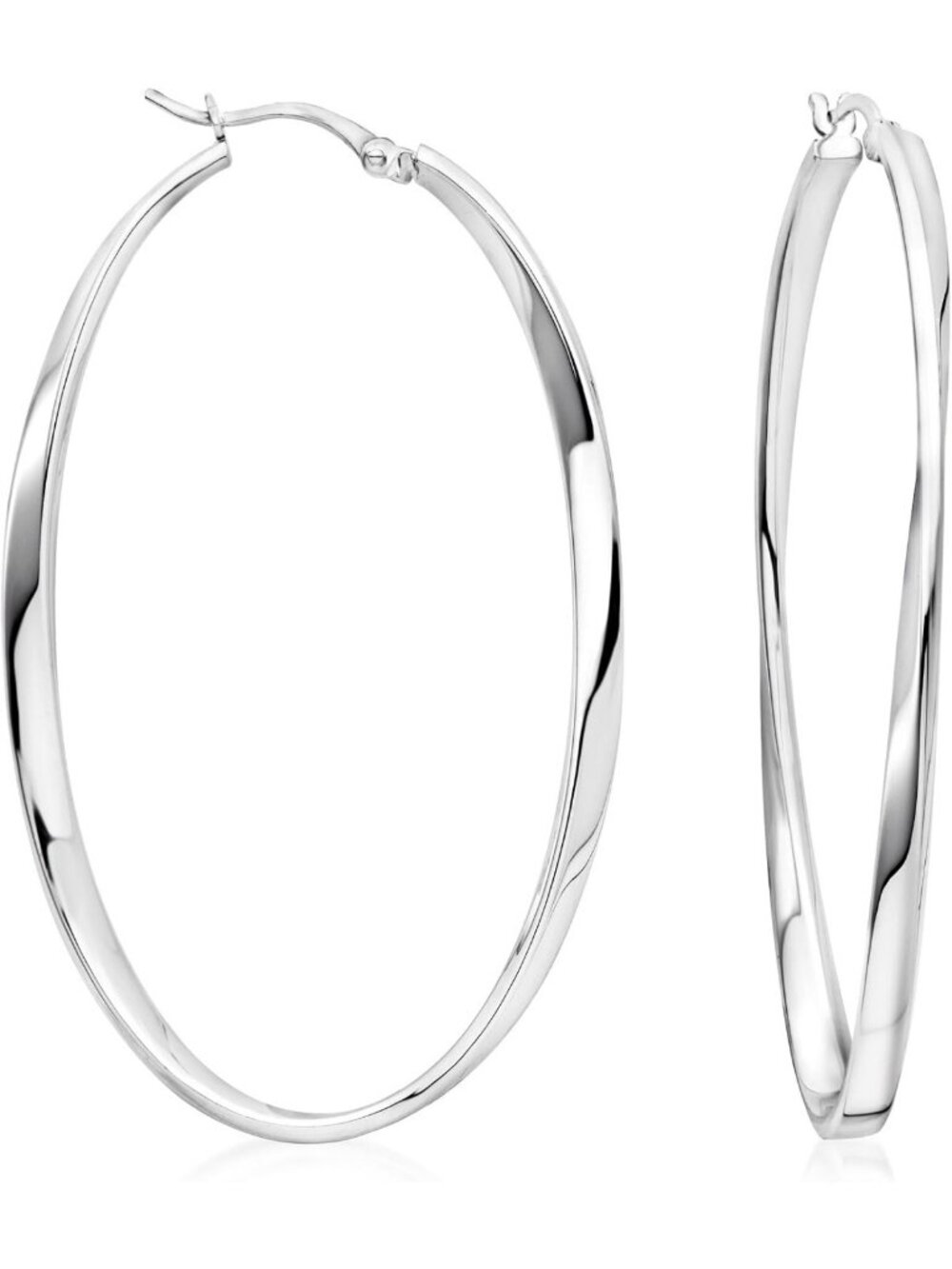 Sterling Silver Oval Twist Hoop Earrings - Elegant, Lightweight, Chic Jewelry